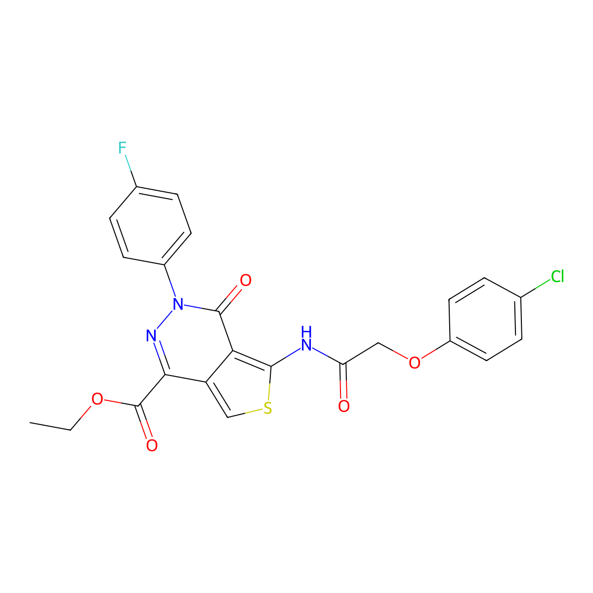 Ethyl 5-[[2-(4-chlorophenoxy)acetyl]amino]-3-(4-fluorophenyl)-4-oxothieno[3,4-d]pyridazine-1-carboxylate molecular structure, CAS 851949-66-1