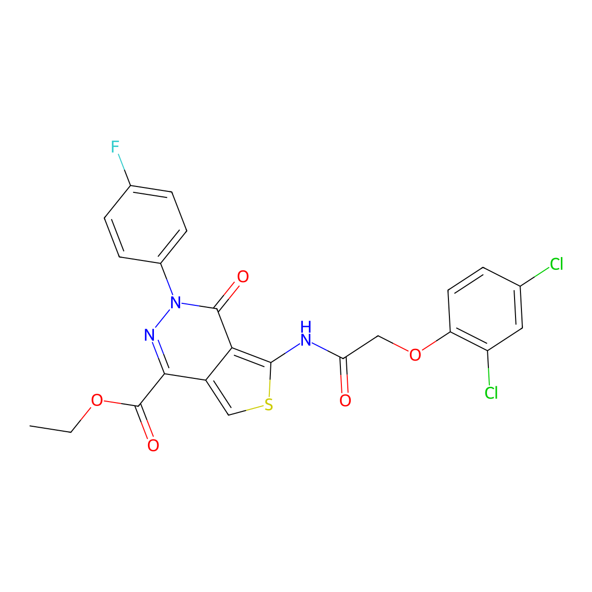 Ethyl 5-(2-(2,4-dichlorophenoxy)acetamido)-3-(4-fluorophenyl)-4-oxo-3,4-dihydrothieno[3,4-d]pyridazine-1-carboxylate molecular structure, CAS 851949-67-2