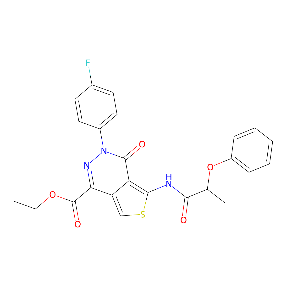 Ethyl 3-(4-fluorophenyl)-4-oxo-5-(2-phenoxypropanoylamino)thieno[3,4-d]pyridazine-1-carboxylate molecular structure, CAS 851949-68-3