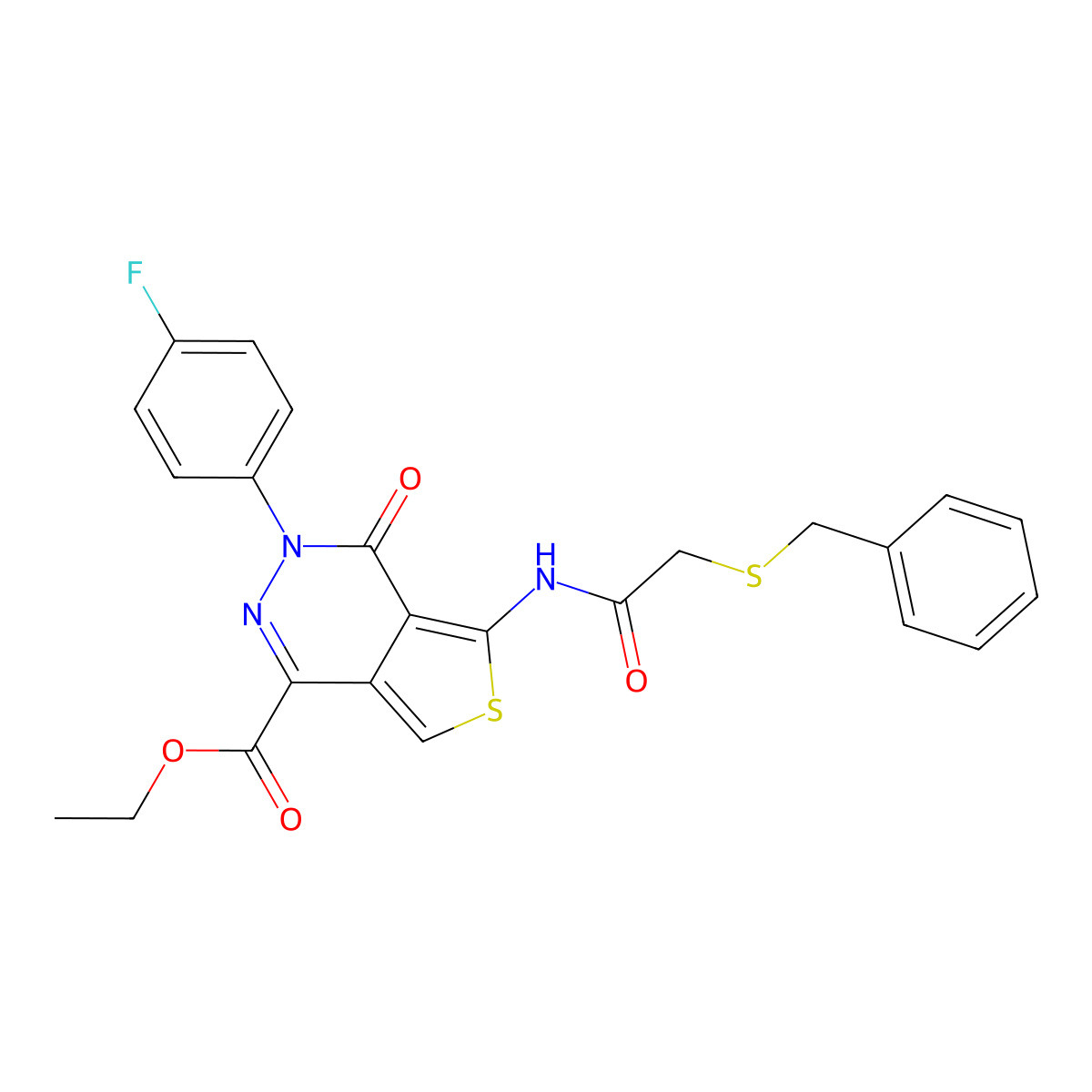Ethyl 5-(2-(benzylthio)acetamido)-3-(4-fluorophenyl)-4-oxo-3,4-dihydrothieno[3,4-d]pyridazine-1-carboxylate molecular structure, CAS 851949-70-7