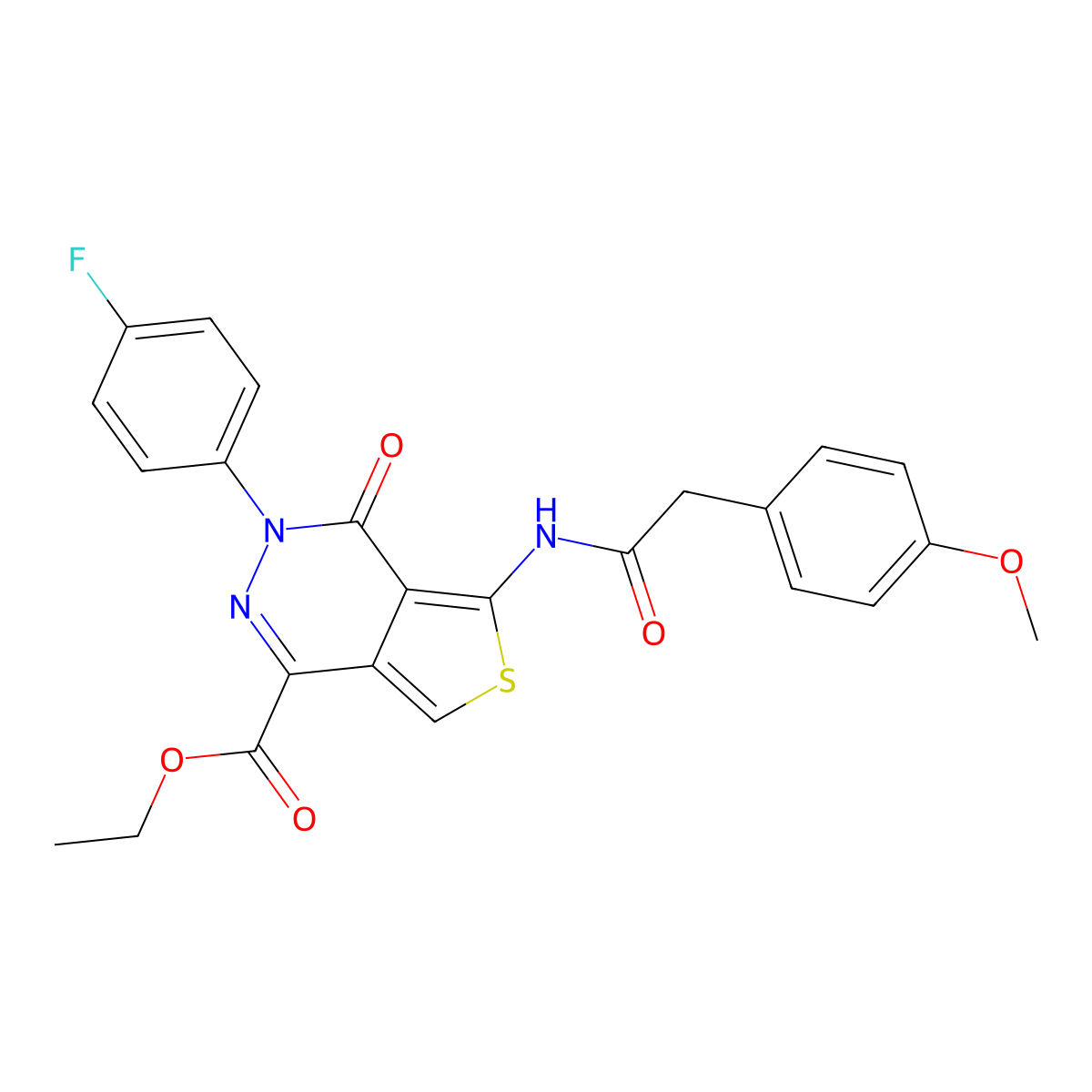 Ethyl 3-(4-fluorophenyl)-5-[[2-(4-methoxyphenyl)acetyl]amino]-4-oxothieno[3,4-d]pyridazine-1-carboxylate molecular structure, CAS 851949-72-9