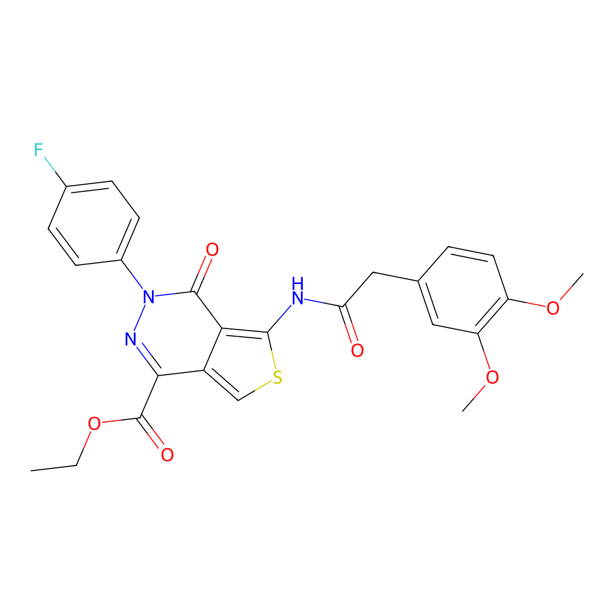 Ethyl 5-(2-(3,4-dimethoxyphenyl)acetamido)-3-(4-fluorophenyl)-4-oxo-3,4-dihydrothieno[3,4-d]pyridazine-1-carboxylate molecular structure, CAS 851949-73-0