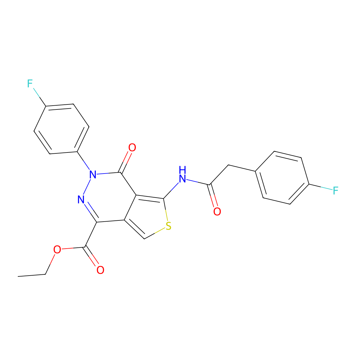 Ethyl 3-(4-fluorophenyl)-5-(2-(4-fluorophenyl)acetamido)-4-oxo-3,4-dihydrothieno[3,4-d]pyridazine-1-carboxylate molecular structure, CAS 851949-75-2
