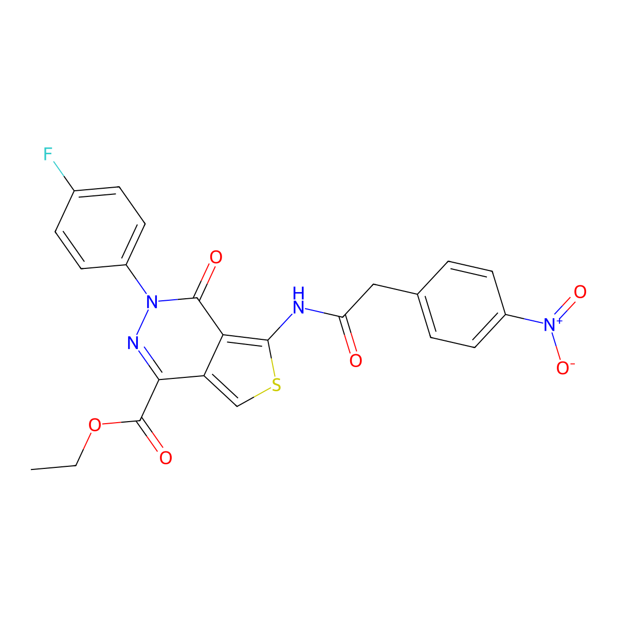 Ethyl 3-(4-fluorophenyl)-5-(2-(4-nitrophenyl)acetamido)-4-oxo-3,4-dihydrothieno[3,4-d]pyridazine-1-carboxylate molecular structure, CAS 851949-77-4