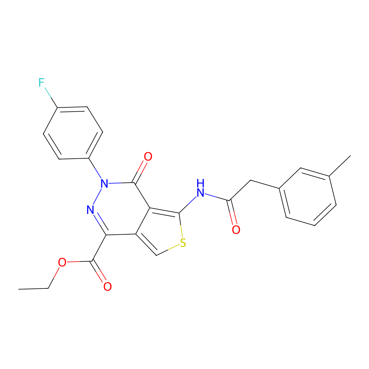 Ethyl 3-(4-fluorophenyl)-4-oxo-5-(2-(m-tolyl)acetamido)-3,4-dihydrothieno[3,4-d]pyridazine-1-carboxylate molecular structure, CAS 851949-78-5