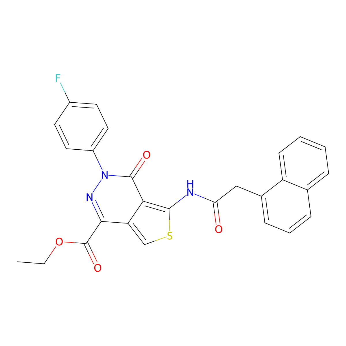 Ethyl 3-(4-fluorophenyl)-5-(2-(naphthalen-1-yl)acetamido)-4-oxo-3,4-dihydrothieno[3,4-d]pyridazine-1-carboxylate molecular structure, CAS 851949-79-6