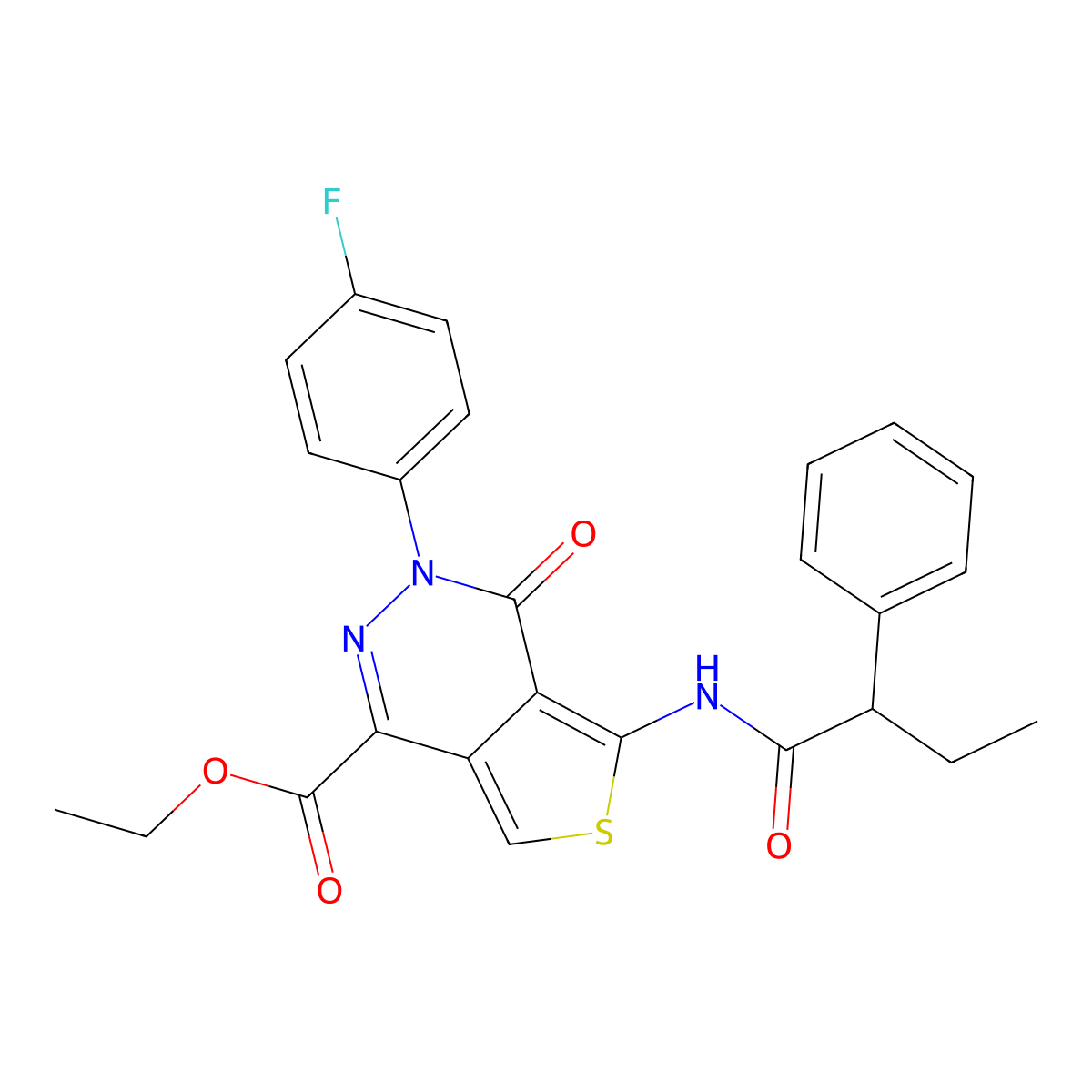 Ethyl 3-(4-fluorophenyl)-4-oxo-5-(2-phenylbutanoylamino)thieno[3,4-d]pyridazine-1-carboxylate molecular structure, CAS 851949-81-0