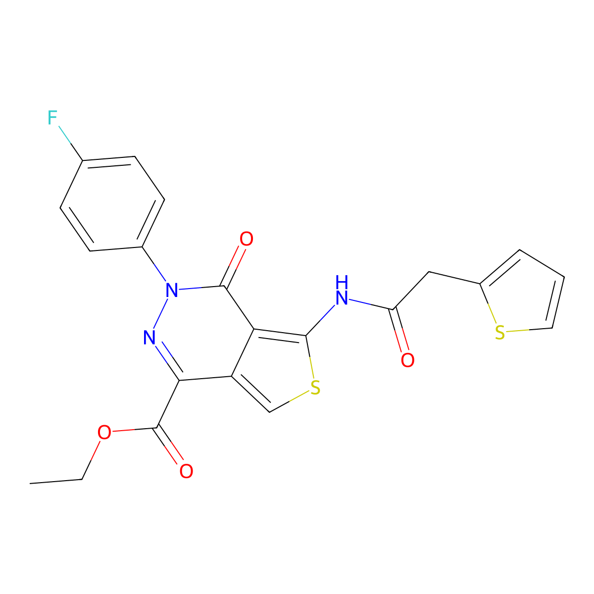 Ethyl 3-(4-fluorophenyl)-4-oxo-5-[(2-thiophen-2-ylacetyl)amino]thieno[3,4-d]pyridazine-1-carboxylate molecular structure, CAS 851949-82-1