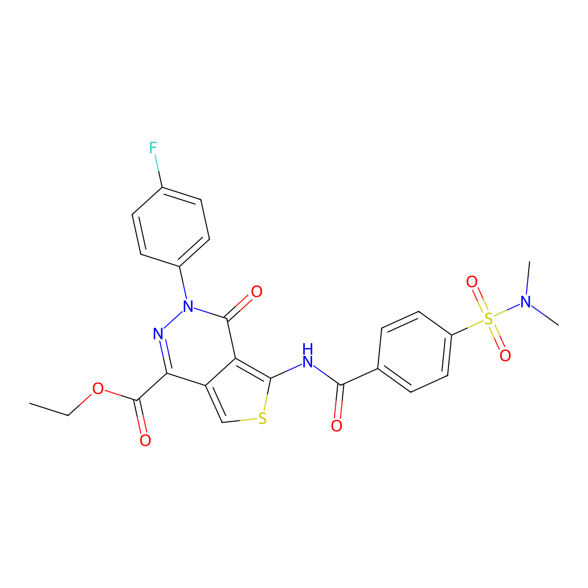 Ethyl 5-[[4-(dimethylsulfamoyl)benzoyl]amino]-3-(4-fluorophenyl)-4-oxothieno[3,4-d]pyridazine-1-carboxylate molecular structure, CAS 851949-85-4