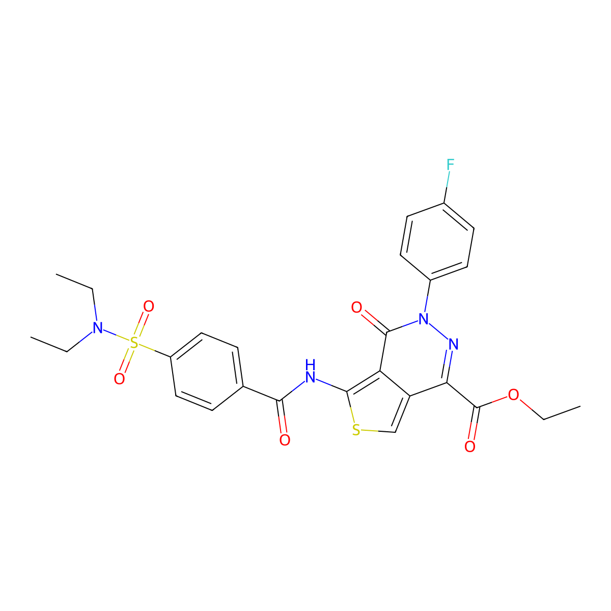 ethyl 5-(4-(N,N-diethylsulfamoyl)benzamido)-3-(4-fluorophenyl)-4-oxo-3,4-dihydrothieno[3,4-d]pyridazine-1-carboxylate molecular structure, CAS 851949-86-5