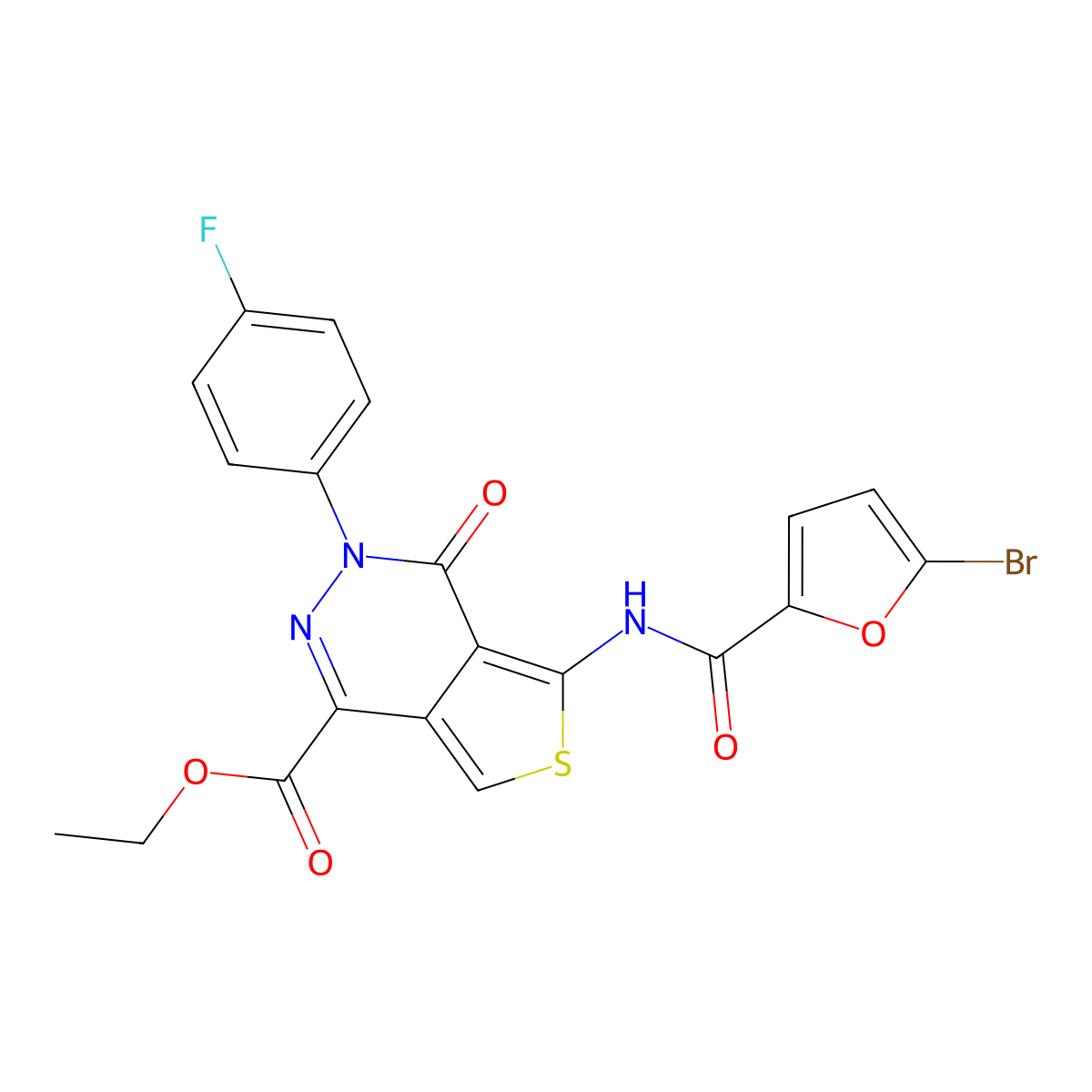 Ethyl 5-[(5-bromofuran-2-carbonyl)amino]-3-(4-fluorophenyl)-4-oxothieno[3,4-d]pyridazine-1-carboxylate molecular structure, CAS 851949-91-2