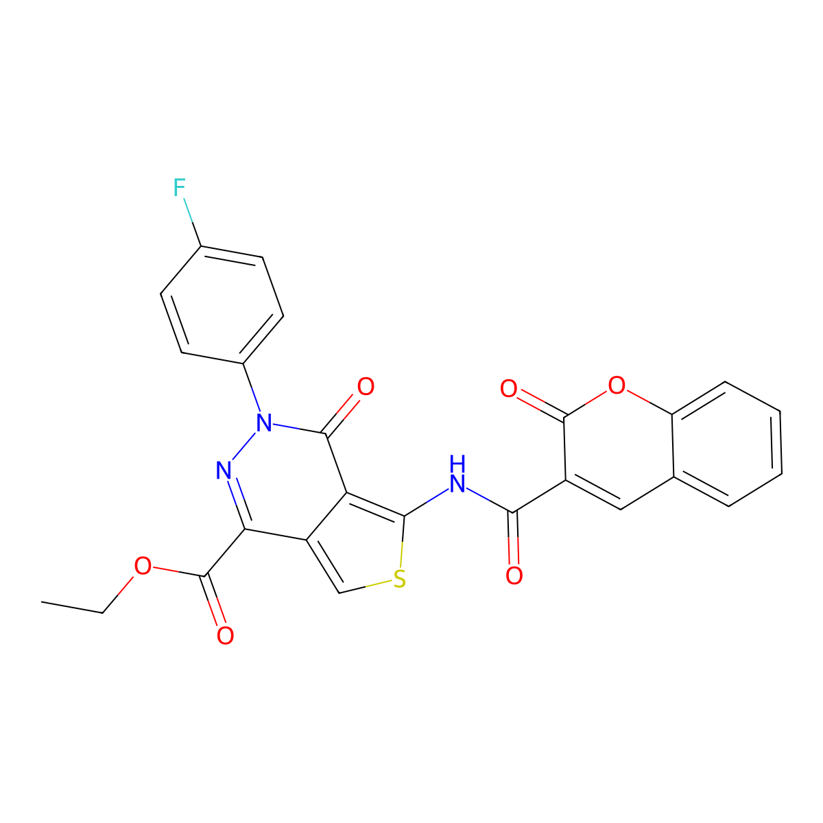 Ethyl 3-(4-fluorophenyl)-4-oxo-5-[(2-oxochromene-3-carbonyl)amino]thieno[3,4-d]pyridazine-1-carboxylate molecular structure, CAS 851949-93-4
