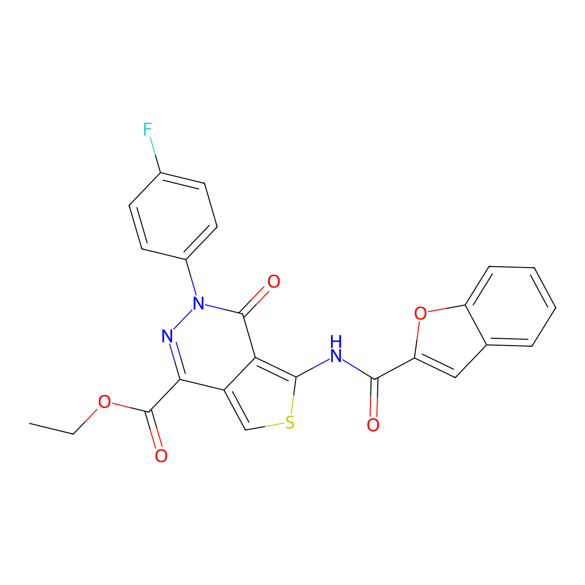Ethyl 5-(benzofuran-2-carboxamido)-3-(4-fluorophenyl)-4-oxo-3,4-dihydrothieno[3,4-d]pyridazine-1-carboxylate molecular structure, CAS 851949-95-6