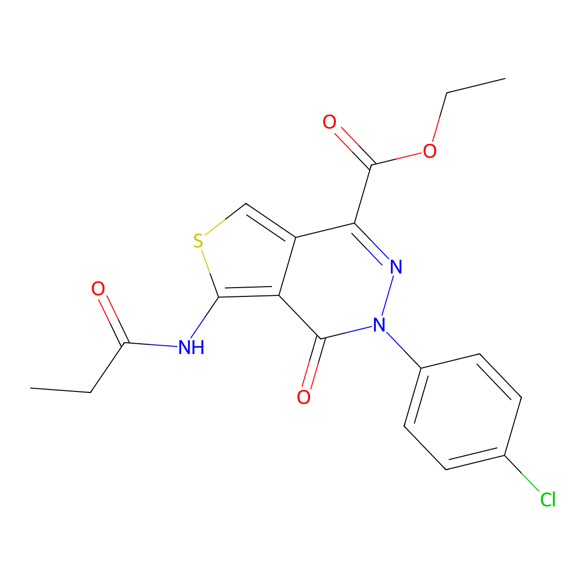 Ethyl 3-(4-chlorophenyl)-4-oxo-5-(propanoylamino)thieno[3,4-d]pyridazine-1-carboxylate molecular structure, CAS 851949-99-0