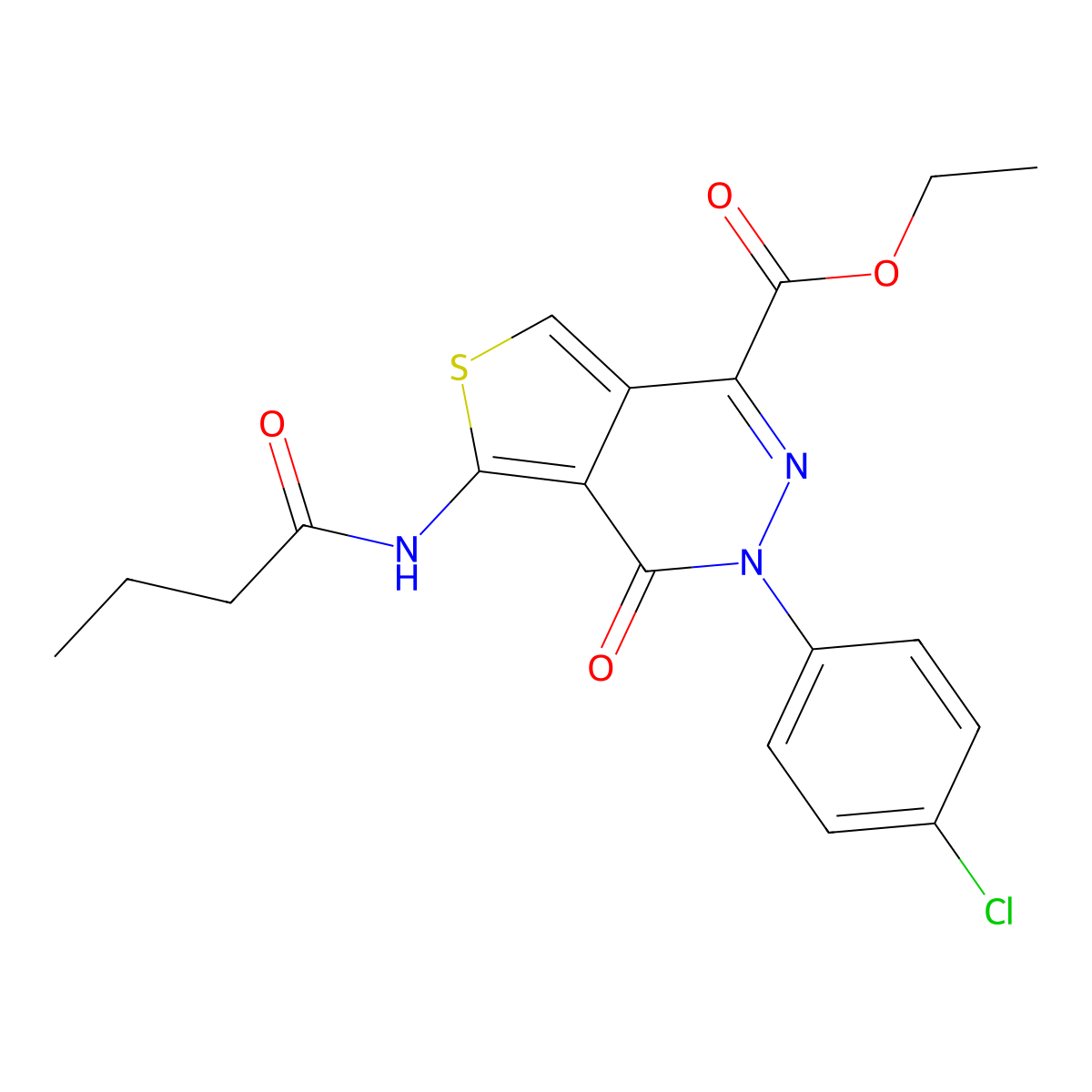 Ethyl 5-(butanoylamino)-3-(4-chlorophenyl)-4-oxothieno[3,4-d]pyridazine-1-carboxylate molecular structure, CAS 851950-00-0