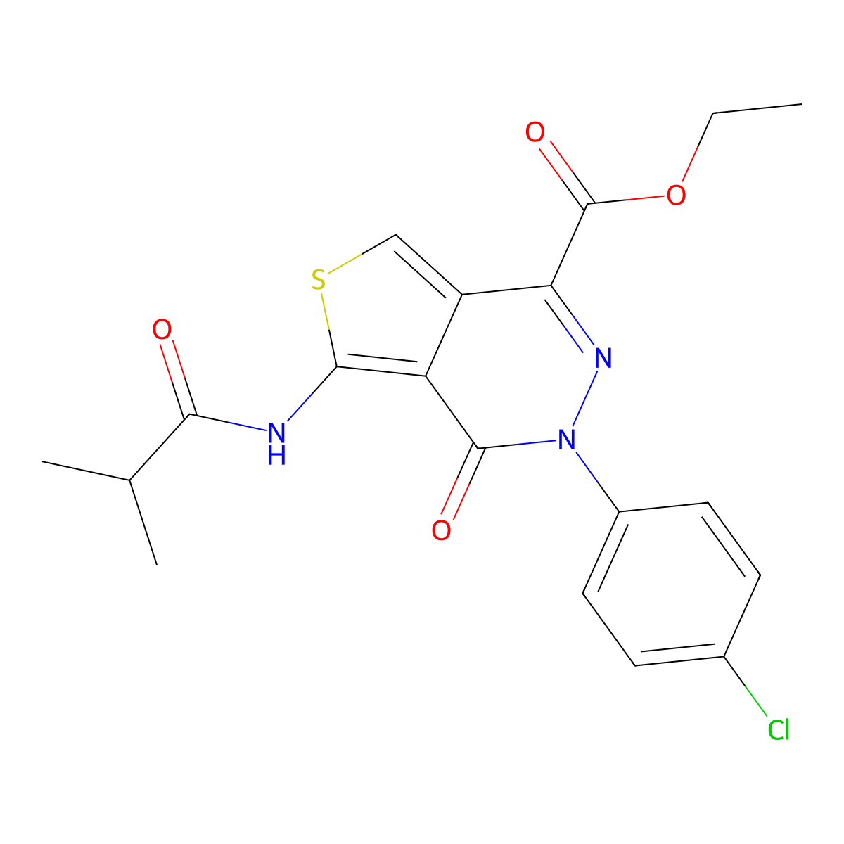 Ethyl 3-(4-chlorophenyl)-5-isobutyramido-4-oxo-3,4-dihydrothieno[3,4-d]pyridazine-1-carboxylate molecular structure, CAS 851950-01-1