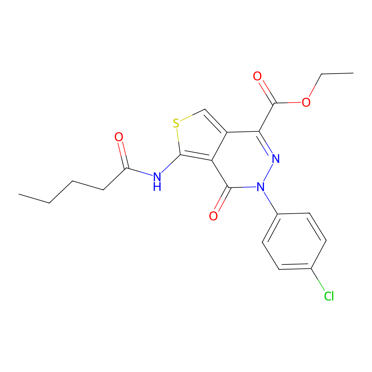 Ethyl 3-(4-chlorophenyl)-4-oxo-5-(pentanoylamino)thieno[3,4-d]pyridazine-1-carboxylate molecular structure, CAS 851950-02-2
