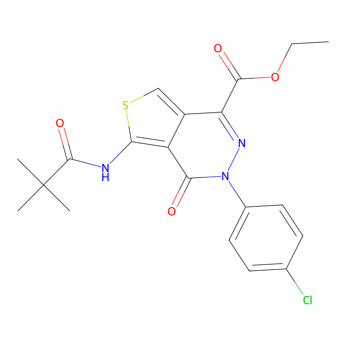 Ethyl 3-(4-chlorophenyl)-4-oxo-5-pivalamido-3,4-dihydrothieno[3,4-d]pyridazine-1-carboxylate molecular structure, CAS 851950-03-3
