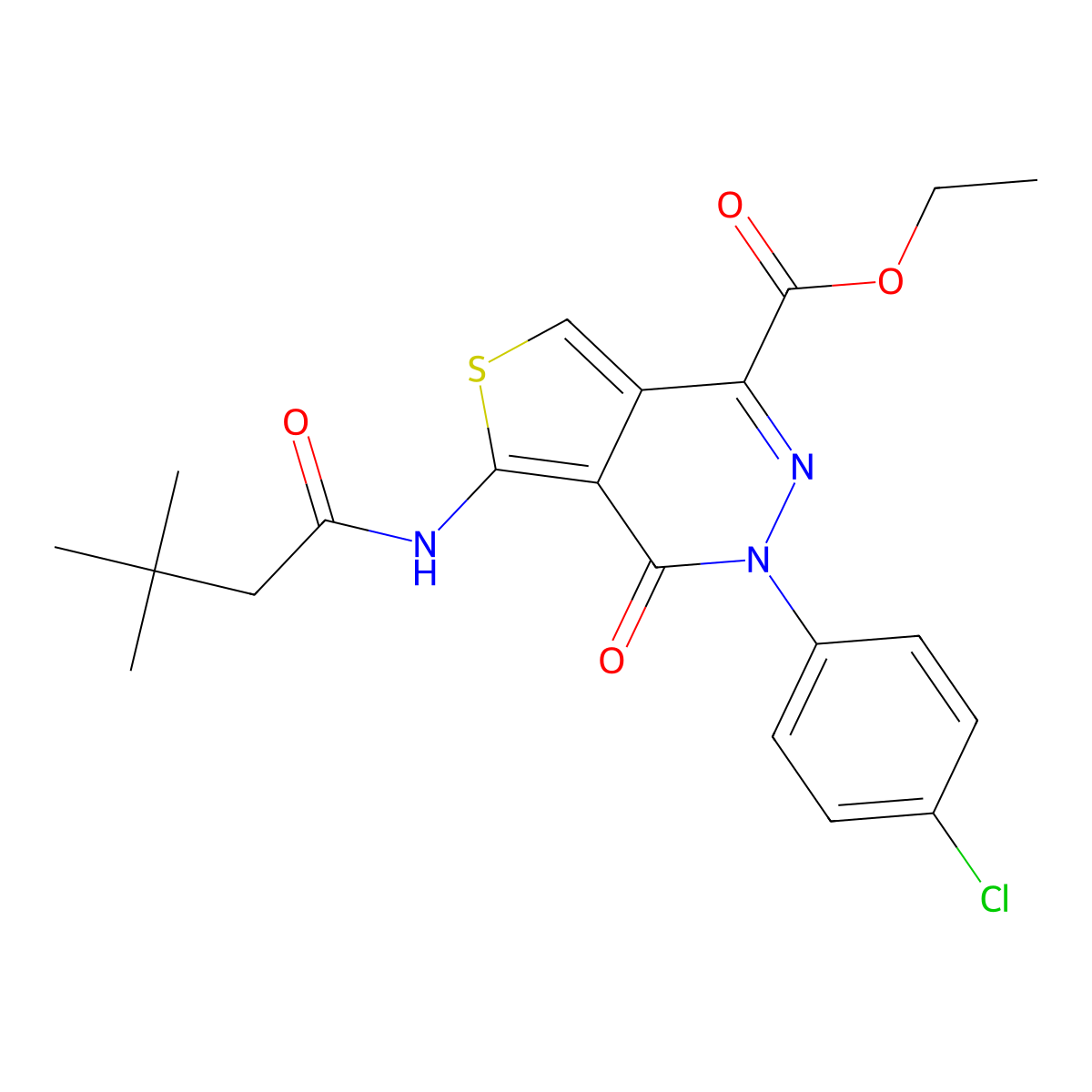 Ethyl 3-(4-chlorophenyl)-5-(3,3-dimethylbutanamido)-4-oxo-3,4-dihydrothieno[3,4-d]pyridazine-1-carboxylate molecular structure, CAS 851950-05-5
