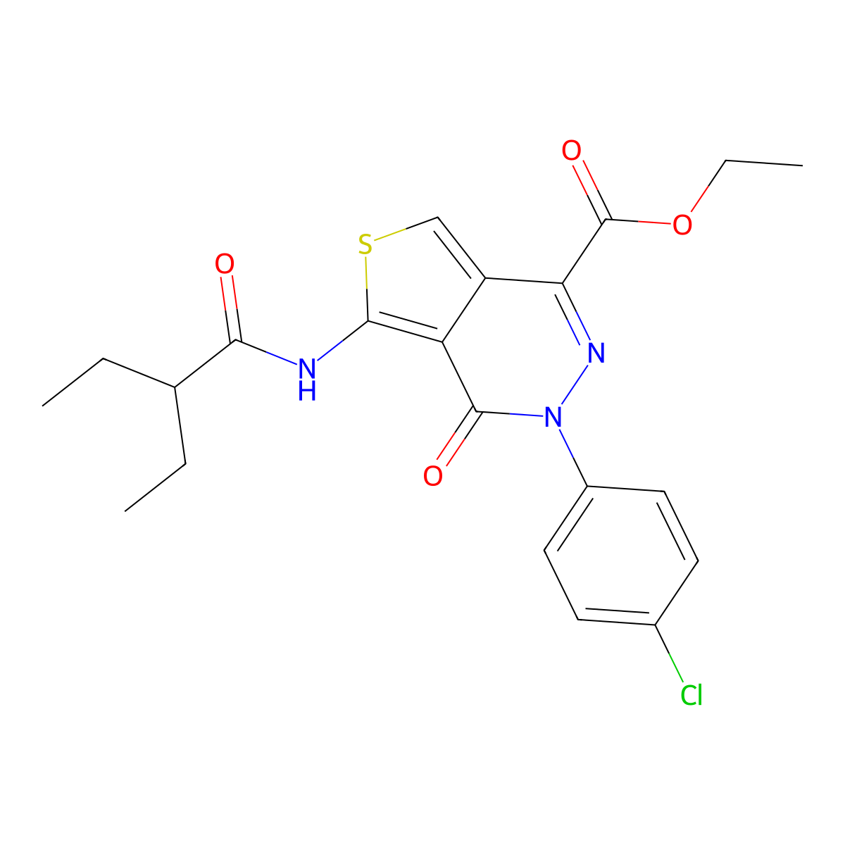 Ethyl 3-(4-chlorophenyl)-5-(2-ethylbutanoylamino)-4-oxothieno[3,4-d]pyridazine-1-carboxylate molecular structure, CAS 851950-06-6