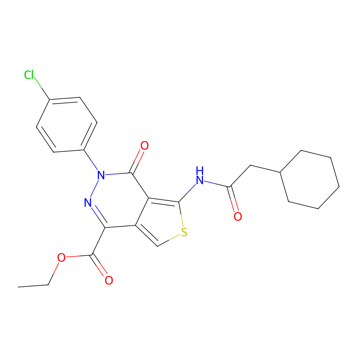 Ethyl 3-(4-chlorophenyl)-5-(2-cyclohexylacetamido)-4-oxo-3,4-dihydrothieno[3,4-d]pyridazine-1-carboxylate molecular structure, CAS 851950-10-2