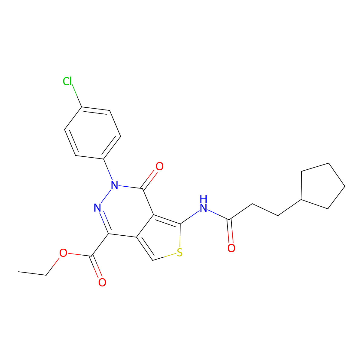 Ethyl 3-(4-chlorophenyl)-5-(3-cyclopentylpropanoylamino)-4-oxothieno[3,4-d]pyridazine-1-carboxylate molecular structure, CAS 851950-11-3