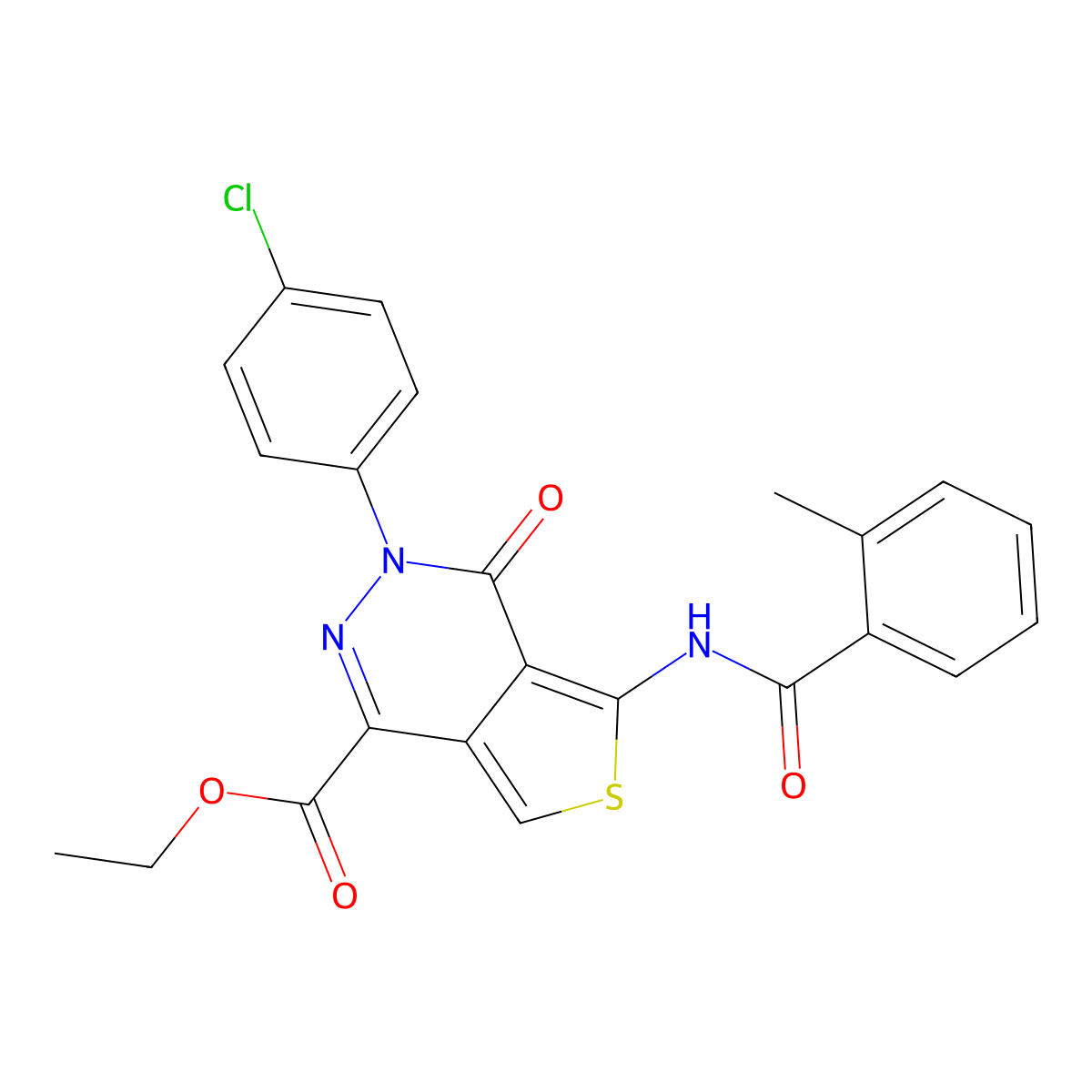 Ethyl 3-(4-chlorophenyl)-5-[(2-methylbenzoyl)amino]-4-oxothieno[3,4-d]pyridazine-1-carboxylate molecular structure, CAS 851950-21-5