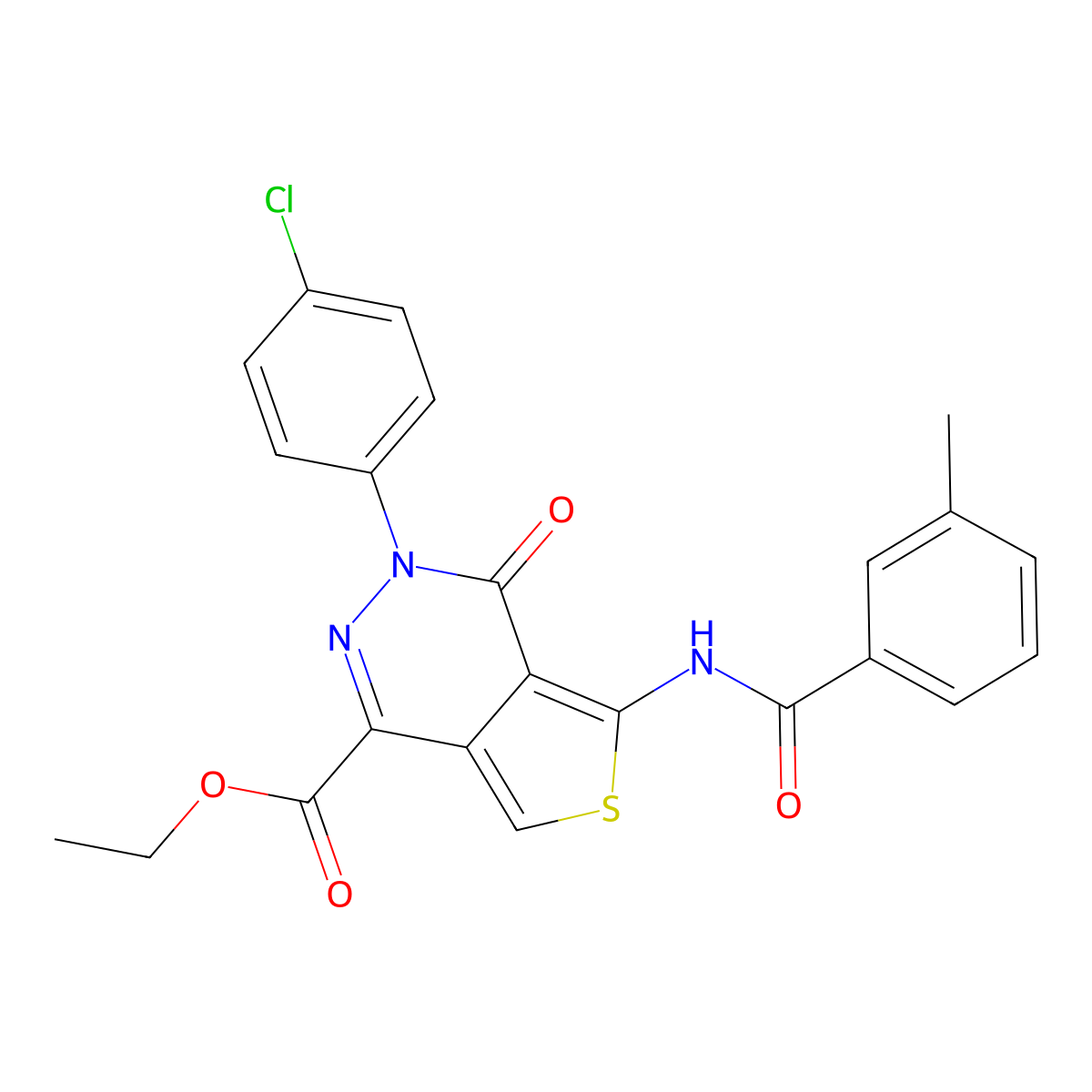 Ethyl 3-(4-chlorophenyl)-5-[(3-methylbenzoyl)amino]-4-oxothieno[3,4-d]pyridazine-1-carboxylate molecular structure, CAS 851950-22-6
