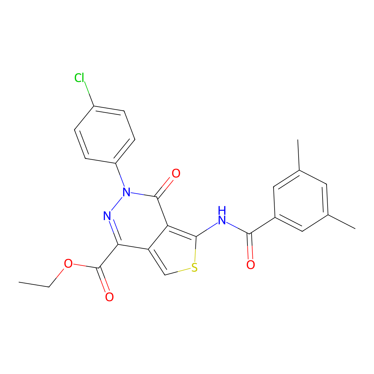Ethyl 3-(4-chlorophenyl)-5-(3,5-dimethylbenzamido)-4-oxo-3,4-dihydrothieno[3,4-d]pyridazine-1-carboxylate molecular structure, CAS 851950-24-8