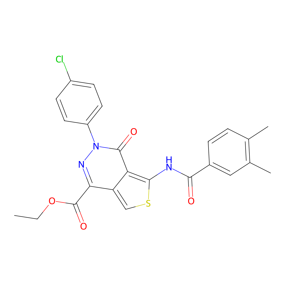 Ethyl 3-(4-chlorophenyl)-5-[(3,4-dimethylbenzoyl)amino]-4-oxothieno[3,4-d]pyridazine-1-carboxylate molecular structure, CAS 851950-25-9