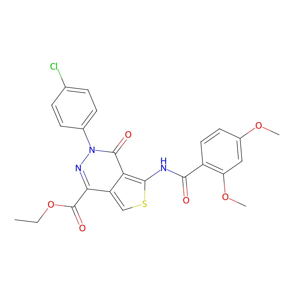 Ethyl 3-(4-chlorophenyl)-5-(2,4-dimethoxybenzamido)-4-oxo-3,4-dihydrothieno[3,4-d]pyridazine-1-carboxylate molecular structure, CAS 851950-31-7