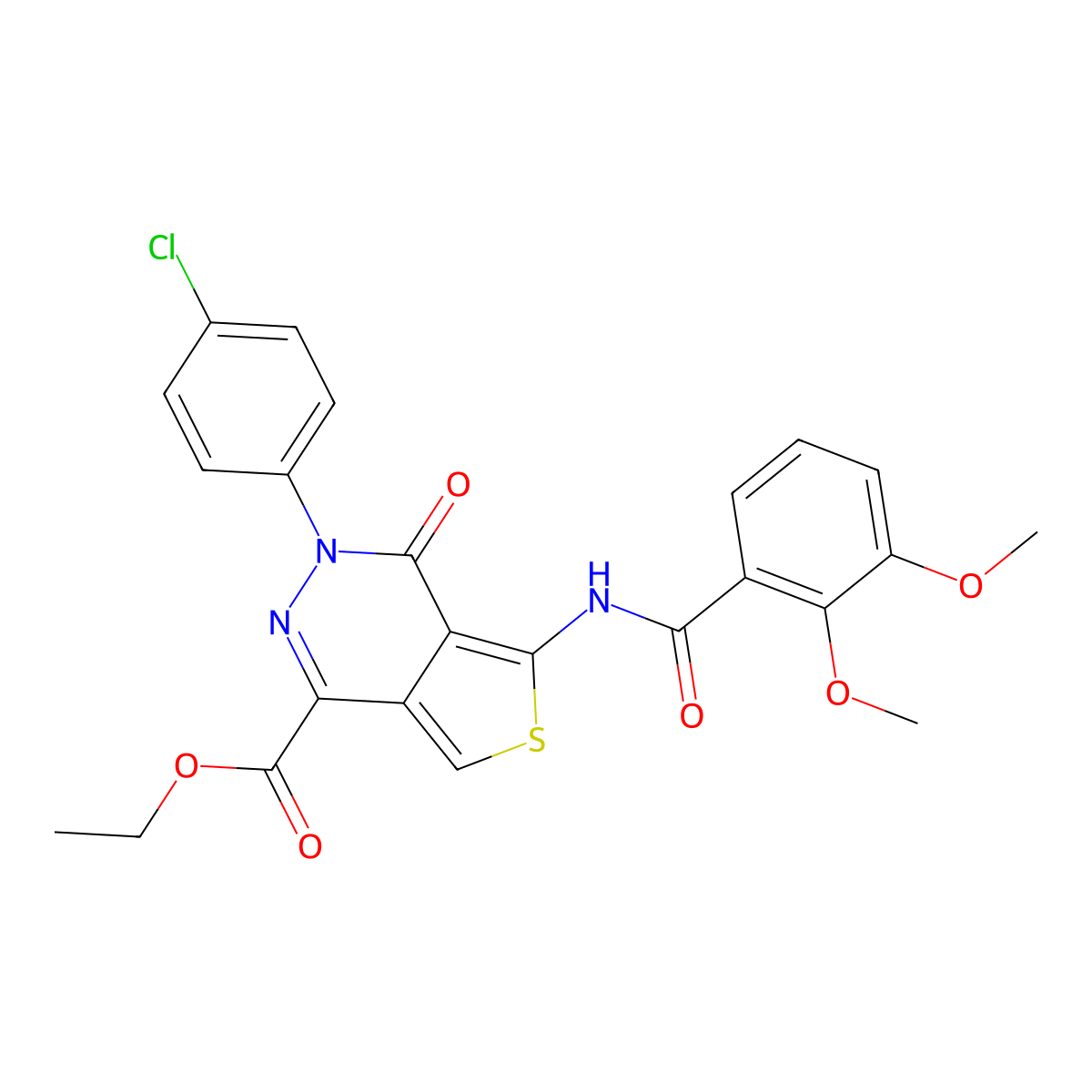Ethyl 3-(4-chlorophenyl)-5-(2,3-dimethoxybenzamido)-4-oxo-3,4-dihydrothieno[3,4-d]pyridazine-1-carboxylate molecular structure, CAS 851950-33-9
