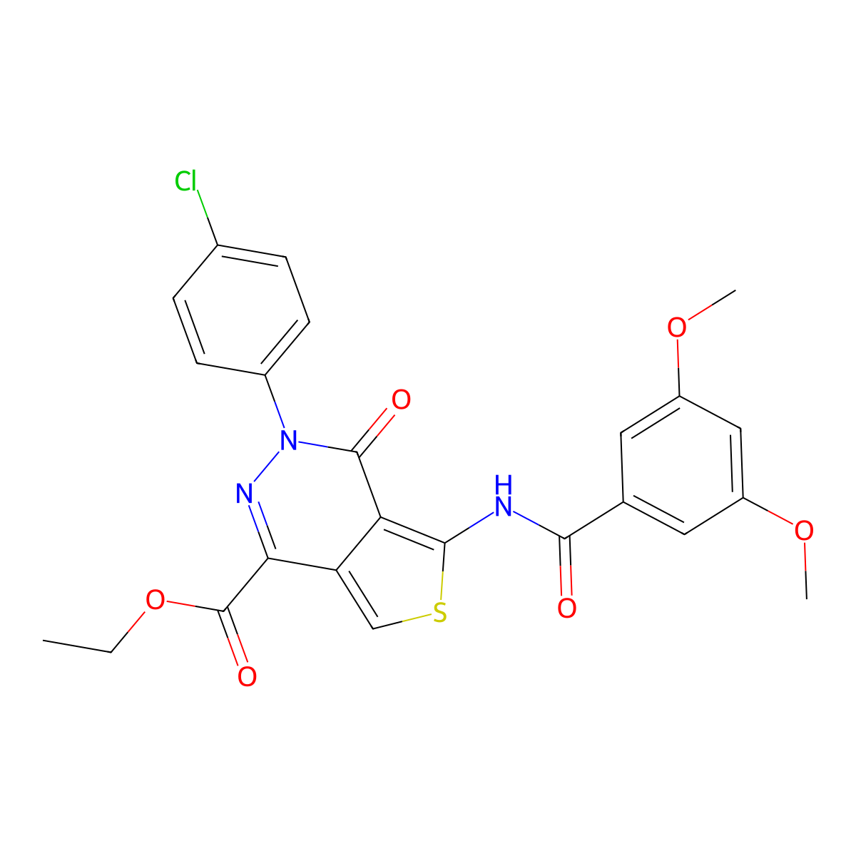 Ethyl 3-(4-chlorophenyl)-5-[(3,5-dimethoxybenzoyl)amino]-4-oxothieno[3,4-d]pyridazine-1-carboxylate molecular structure, CAS 851950-34-0