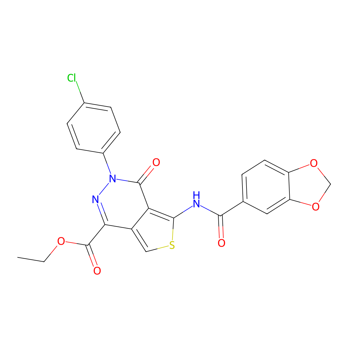 Ethyl 5-(1,3-benzodioxole-5-carbonylamino)-3-(4-chlorophenyl)-4-oxothieno[3,4-d]pyridazine-1-carboxylate molecular structure, CAS 851950-35-1