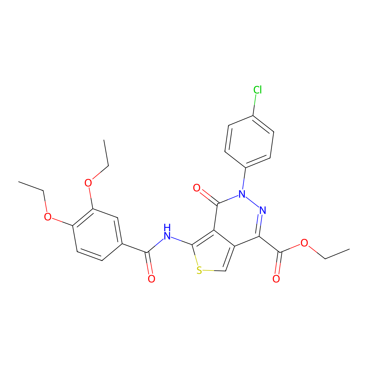Ethyl 3-(4-chlorophenyl)-5-(3,4-diethoxybenzamido)-4-oxo-3,4-dihydrothieno[3,4-d]pyridazine-1-carboxylate molecular structure, CAS 851950-36-2