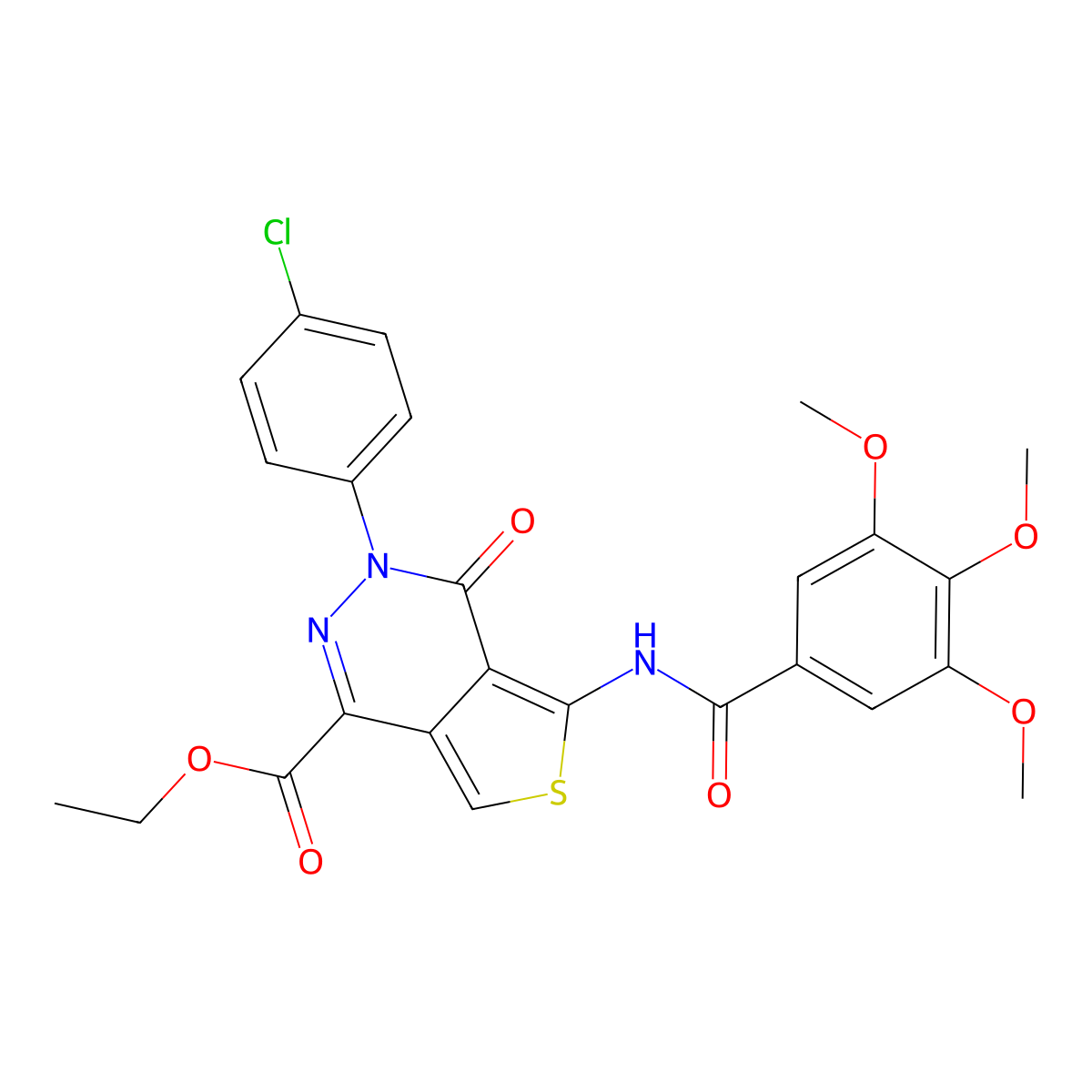 Ethyl 3-(4-chlorophenyl)-4-oxo-5-[(3,4,5-trimethoxybenzoyl)amino]thieno[3,4-d]pyridazine-1-carboxylate molecular structure, CAS 851950-37-3