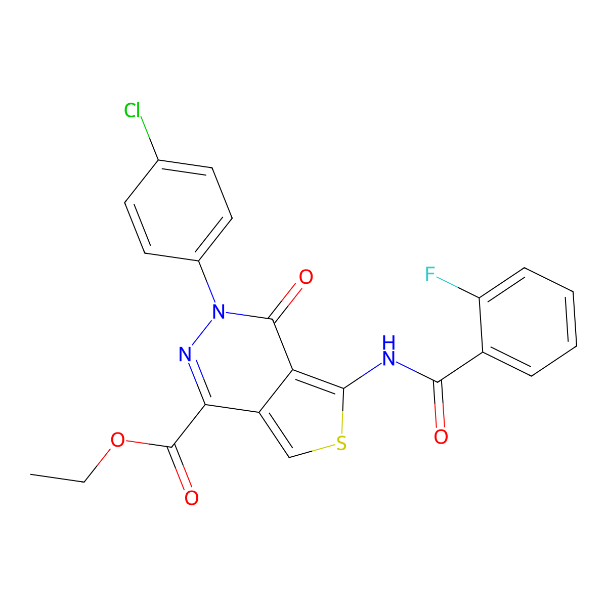 Ethyl 3-(4-chlorophenyl)-5-(2-fluorobenzamido)-4-oxo-3,4-dihydrothieno[3,4-d]pyridazine-1-carboxylate molecular structure, CAS 851950-39-5