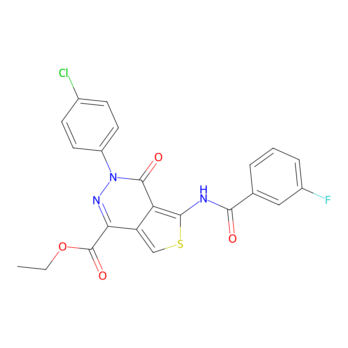Ethyl 3-(4-chlorophenyl)-5-(3-fluorobenzamido)-4-oxo-3,4-dihydrothieno[3,4-d]pyridazine-1-carboxylate molecular structure, CAS 851950-40-8