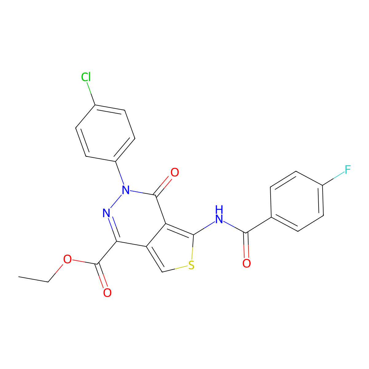 Ethyl 3-(4-chlorophenyl)-5-[(4-fluorobenzoyl)amino]-4-oxothieno[3,4-d]pyridazine-1-carboxylate molecular structure, CAS 851950-41-9