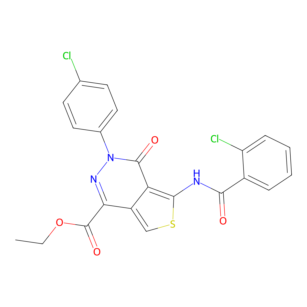 Ethyl 5-[(2-chlorobenzoyl)amino]-3-(4-chlorophenyl)-4-oxothieno[3,4-d]pyridazine-1-carboxylate molecular structure, CAS 851950-42-0