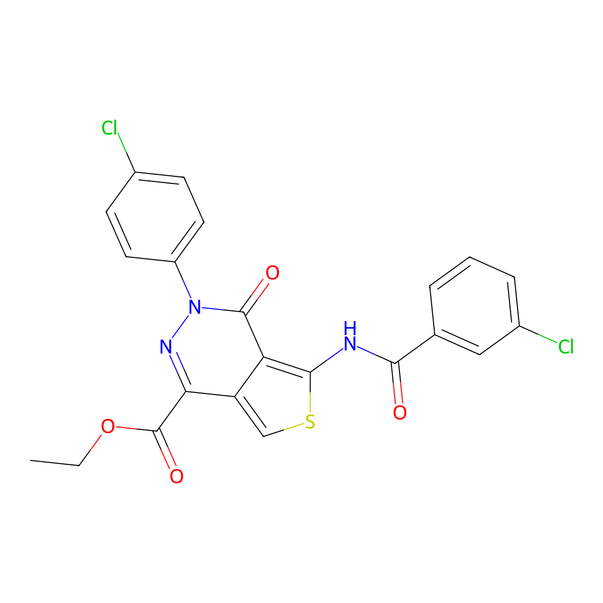 Ethyl 5-[(3-chlorobenzoyl)amino]-3-(4-chlorophenyl)-4-oxothieno[3,4-d]pyridazine-1-carboxylate molecular structure, CAS 851950-43-1