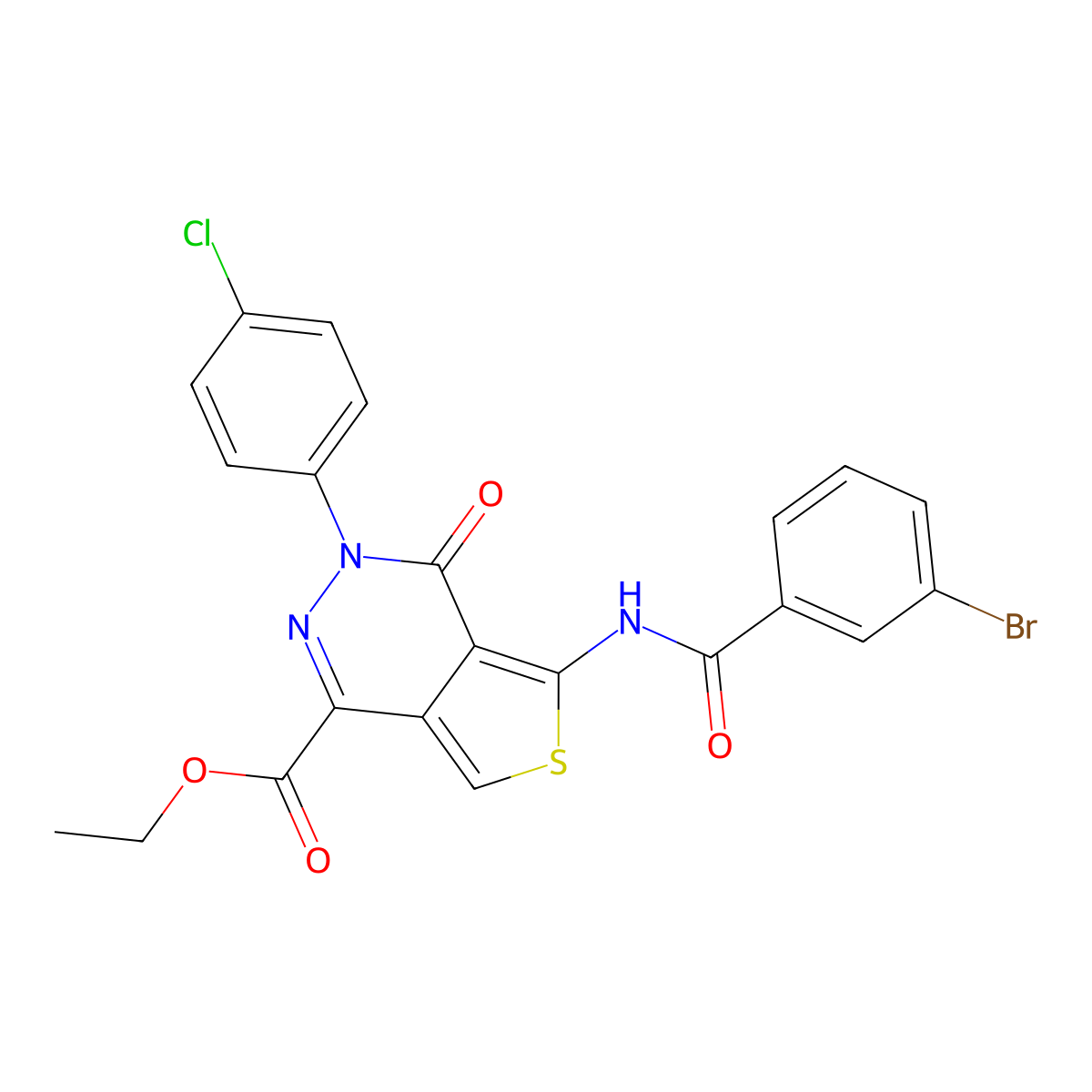 Ethyl 5-[(3-bromobenzoyl)amino]-3-(4-chlorophenyl)-4-oxothieno[3,4-d]pyridazine-1-carboxylate molecular structure, CAS 851950-46-4