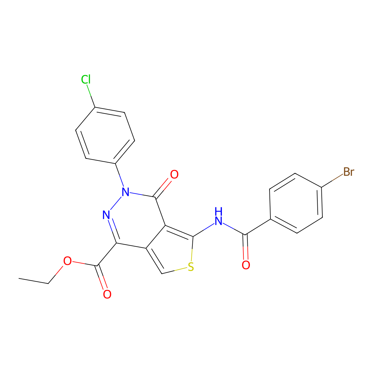 Ethyl 5-(4-bromobenzamido)-3-(4-chlorophenyl)-4-oxo-3,4-dihydrothieno[3,4-d]pyridazine-1-carboxylate molecular structure, CAS 851950-47-5