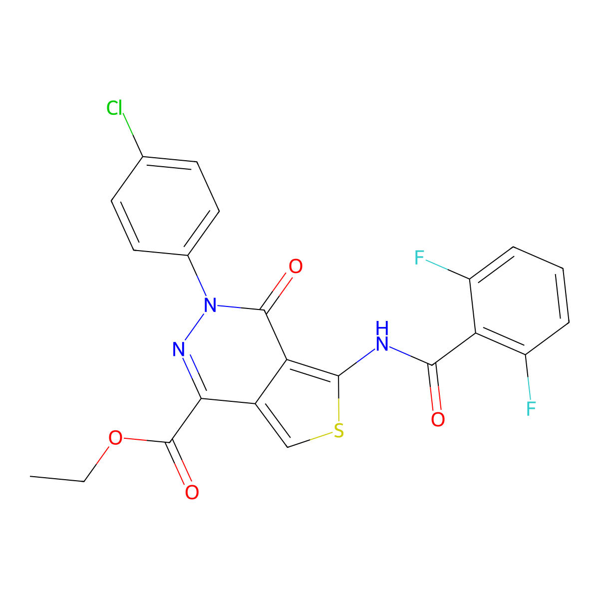 Ethyl 3-(4-chlorophenyl)-5-[(2,6-difluorobenzoyl)amino]-4-oxothieno[3,4-d]pyridazine-1-carboxylate molecular structure, CAS 851950-48-6