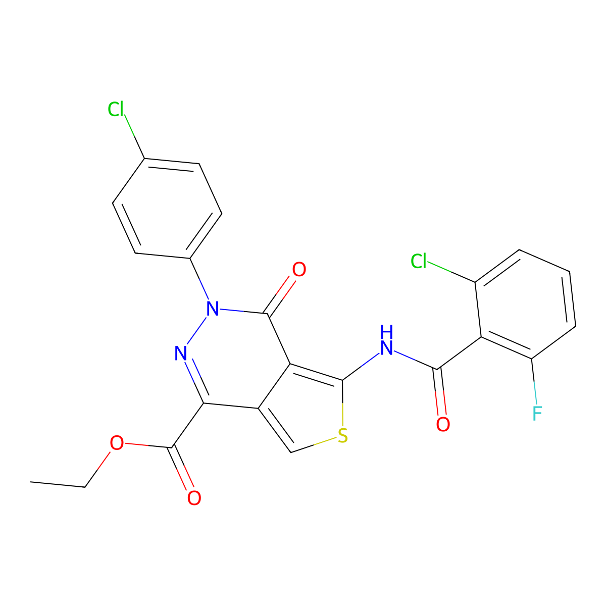 Ethyl 5-(2-chloro-6-fluorobenzamido)-3-(4-chlorophenyl)-4-oxo-3,4-dihydrothieno[3,4-d]pyridazine-1-carboxylate molecular structure, CAS 851950-50-0
