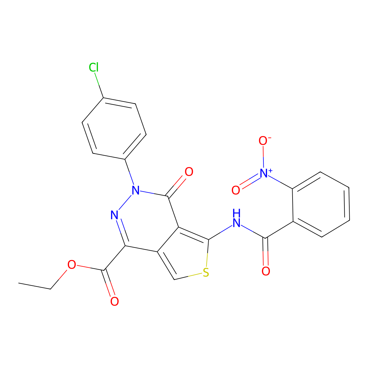 Ethyl 3-(4-chlorophenyl)-5-[(2-nitrobenzoyl)amino]-4-oxothieno[3,4-d]pyridazine-1-carboxylate molecular structure, CAS 851950-52-2
