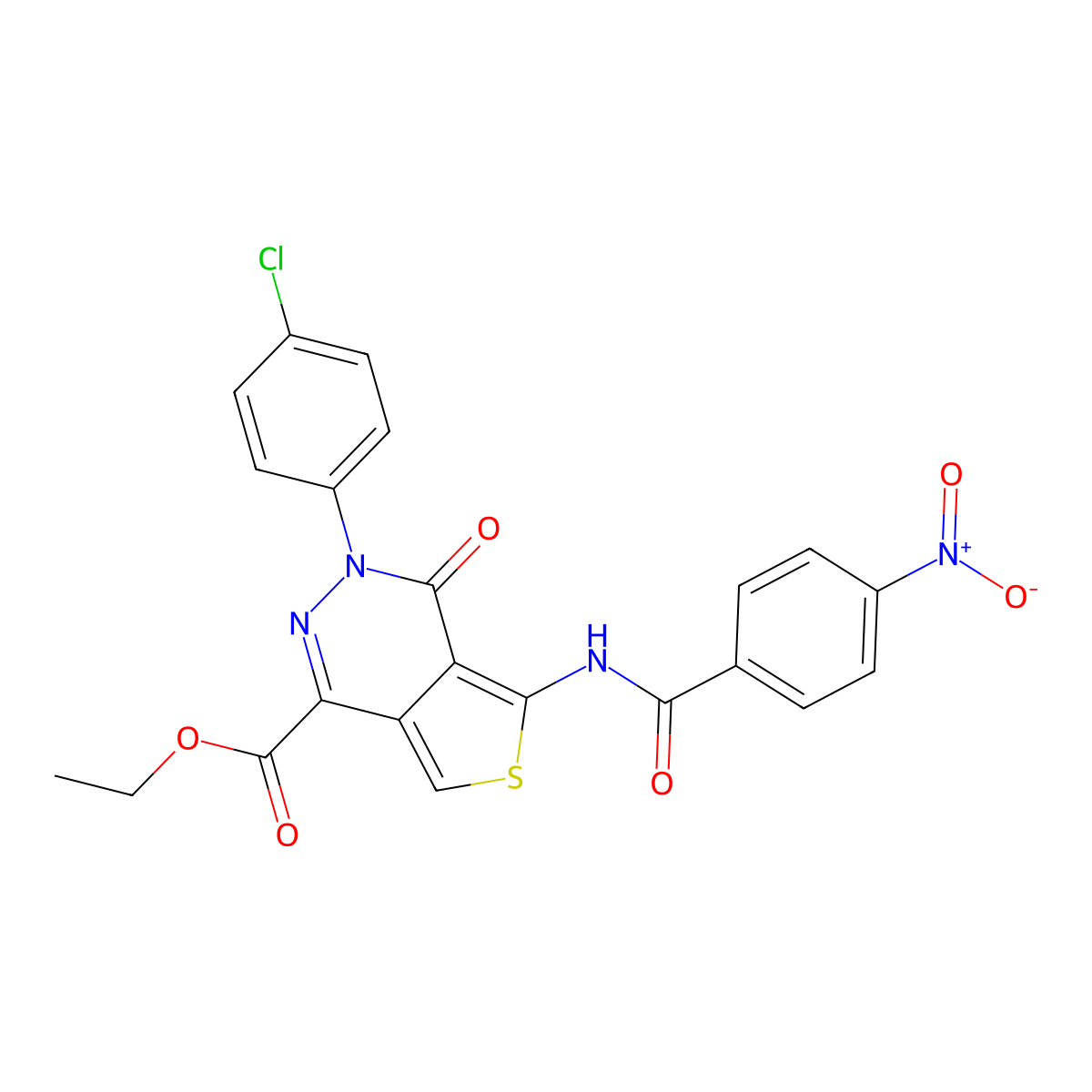 Ethyl 3-(4-chlorophenyl)-5-[(4-nitrobenzoyl)amino]-4-oxothieno[3,4-d]pyridazine-1-carboxylate molecular structure, CAS 851950-55-5