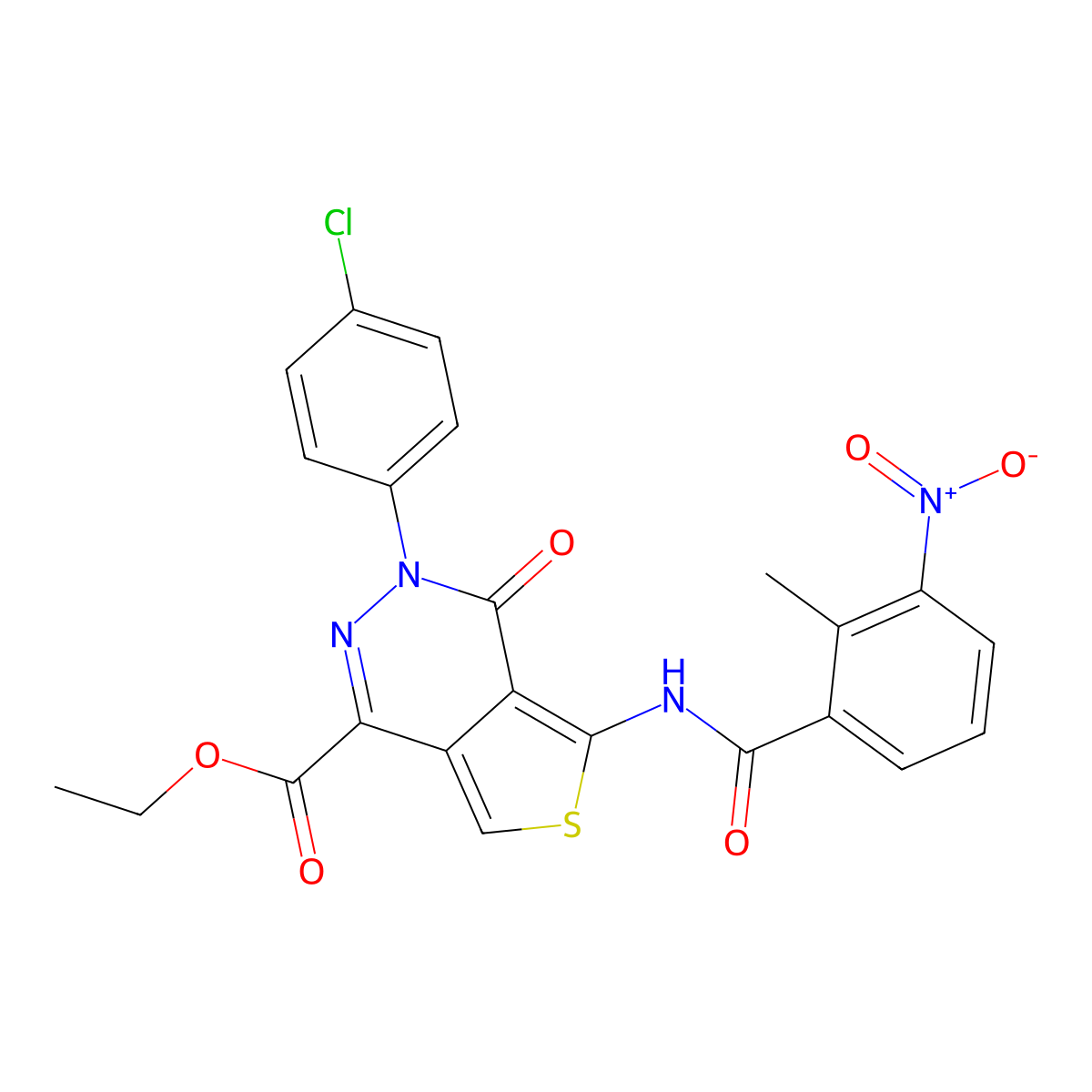Ethyl 3-(4-chlorophenyl)-5-(2-methyl-3-nitrobenzamido)-4-oxo-3,4-dihydrothieno[3,4-d]pyridazine-1-carboxylate molecular structure, CAS 851950-56-6