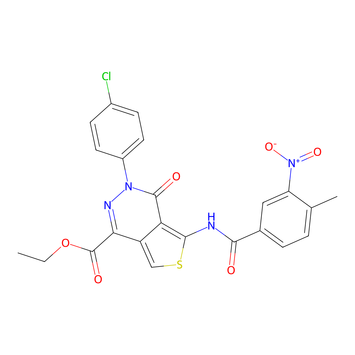 Ethyl 3-(4-chlorophenyl)-5-[(4-methyl-3-nitrobenzoyl)amino]-4-oxothieno[3,4-d]pyridazine-1-carboxylate molecular structure, CAS 851950-57-7