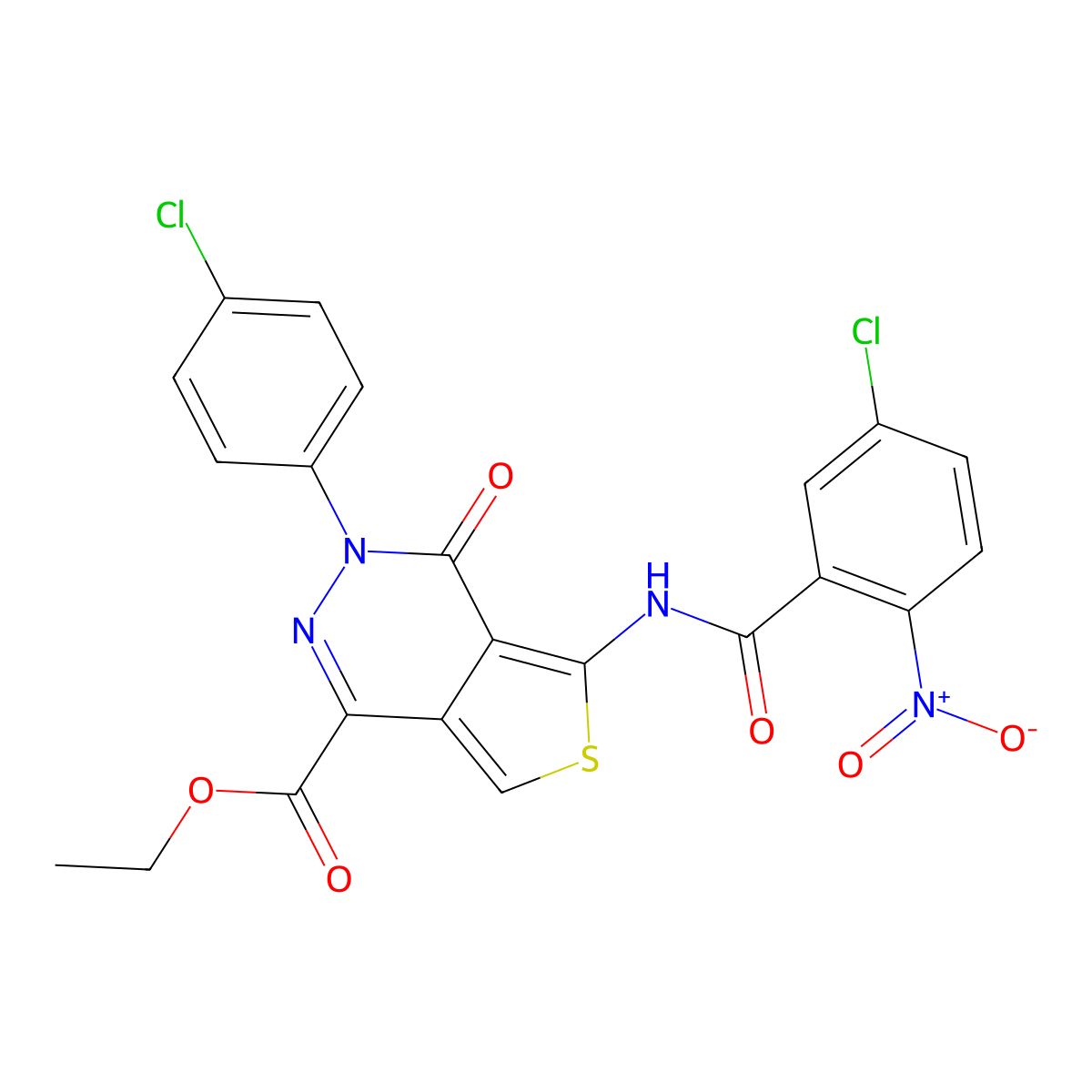 Ethyl 5-(5-chloro-2-nitrobenzamido)-3-(4-chlorophenyl)-4-oxo-3,4-dihydrothieno[3,4-d]pyridazine-1-carboxylate molecular structure, CAS 851950-58-8